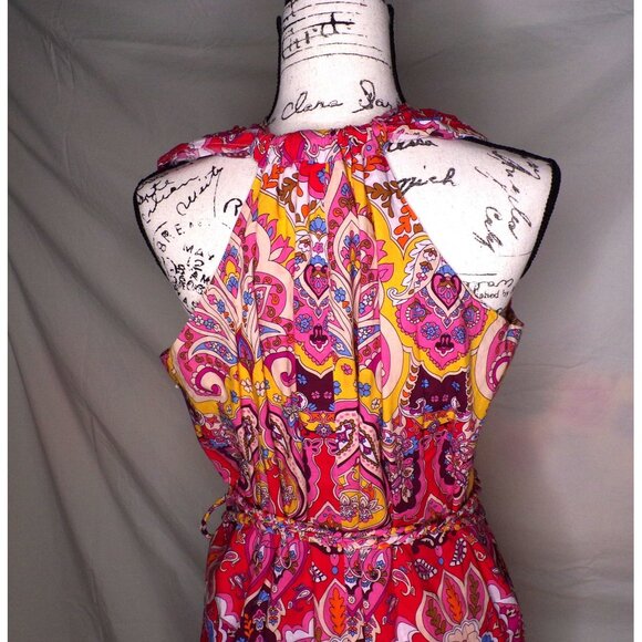 🆕 Mille Marilyn Paisley Halter Neck Full Skirt Midi Dress Cotton Large - Picture 10 of 12